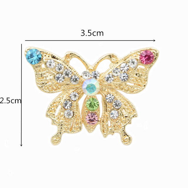 Urocza broszka z motylem i kryształami w różnych kolorach - Wianko - 3