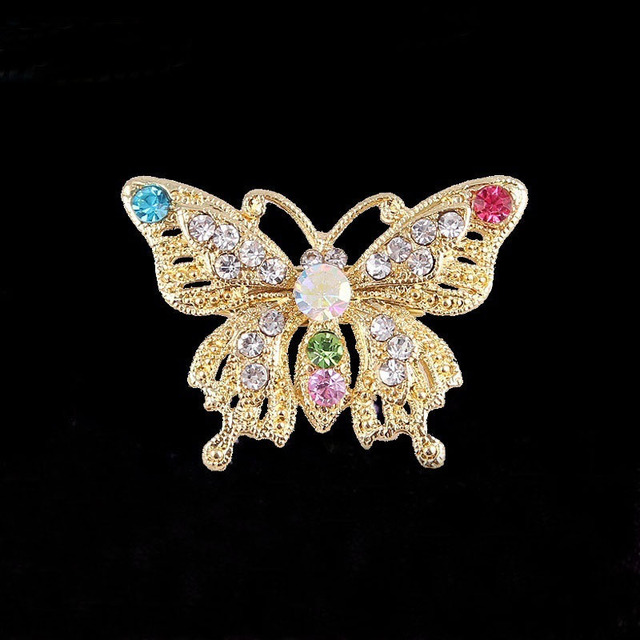Urocza broszka z motylem i kryształami w różnych kolorach - Wianko - 2