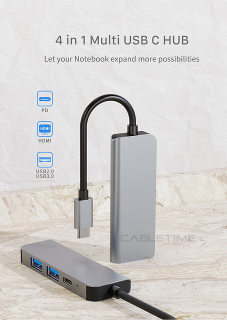 CABLETIME Hub USB C do HDMI 4K z ładowaniem PD i slotami na karty SD/TF USB 3.0 5 Gb/s - konwerter dla laptopa i Macbooka Air - Wianko - 10
