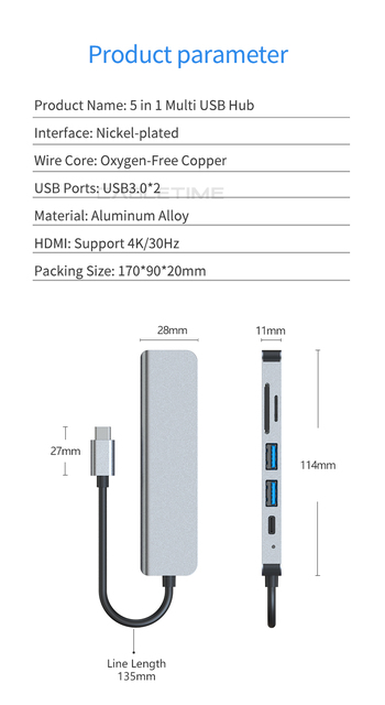 CABLETIME Hub USB C do HDMI 4K z ładowaniem PD i slotami na karty SD/TF USB 3.0 5 Gb/s - konwerter dla laptopa i Macbooka Air - Wianko - 19