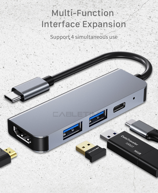 CABLETIME Hub USB C do HDMI 4K z ładowaniem PD i slotami na karty SD/TF USB 3.0 5 Gb/s - konwerter dla laptopa i Macbooka Air - Wianko - 11