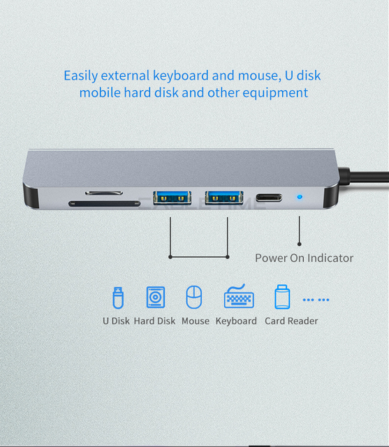 CABLETIME Hub USB C do HDMI 4K z ładowaniem PD i slotami na karty SD/TF USB 3.0 5 Gb/s - konwerter dla laptopa i Macbooka Air - Wianko - 15