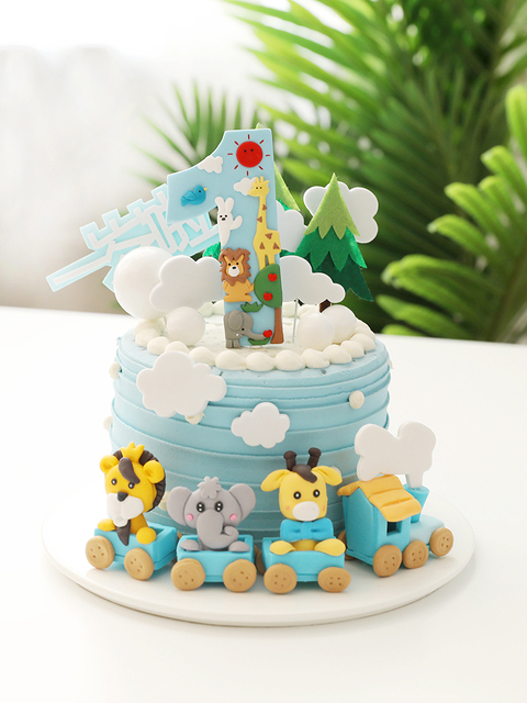 Pociąg zwierzęcy ozdoba na tort urodzinowy chłopiec książę roczne pierwsze urodziny - Wianko - 1