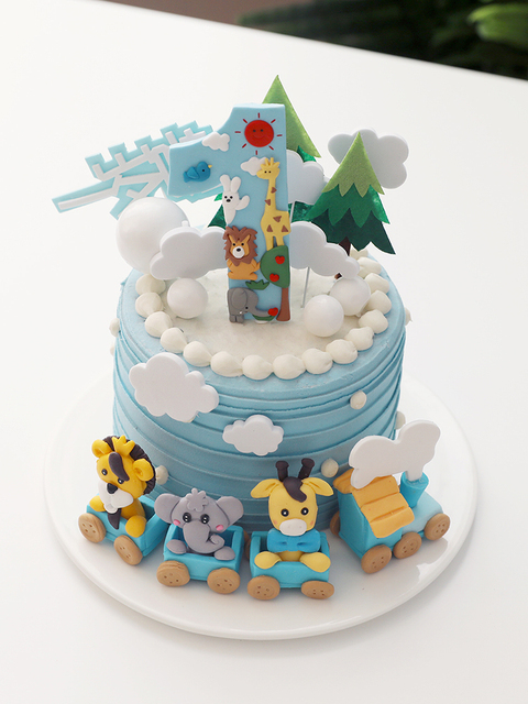Pociąg zwierzęcy ozdoba na tort urodzinowy chłopiec książę roczne pierwsze urodziny - Wianko - 2