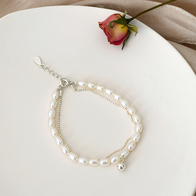 Bransoletka ASHIQI z naturalną słodkowodną perłą i srebrnym dzwonkiem 925 dla kobiet - Wianko - 8