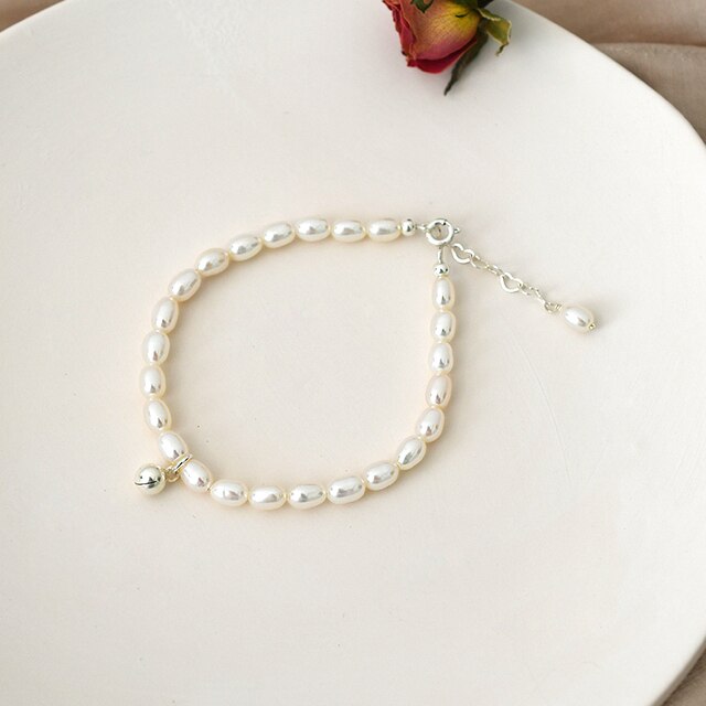 Bransoletka ASHIQI z naturalną słodkowodną perłą i srebrnym dzwonkiem 925 dla kobiet - Wianko - 11