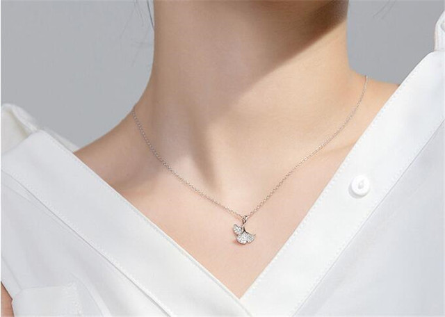 Naszyjnik 925 Sterling Silver z podwójnym liściem moreli w świeżym, małym rozmiarze - modna biżuteria dla dziewczynki - Wianko - 4