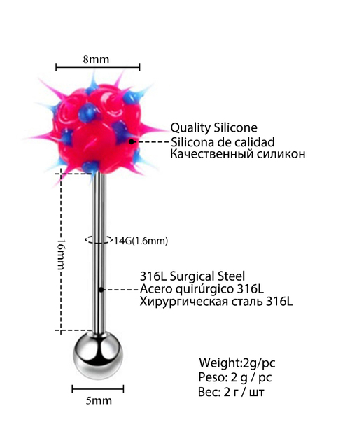 Mieszane kolory język Piercing - 10/50 szt. - Stal chirurgiczna - 14G - Wianko - 13