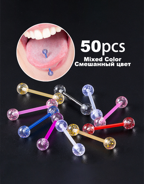 Mieszane kolory język Piercing - 10/50 szt. - Stal chirurgiczna - 14G - Wianko - 5