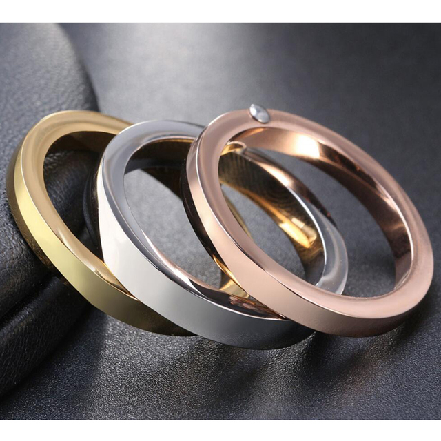 Zestaw 3 pierścionków ślubnych z różowego złota i srebrnego tytanu dla kobiet R1314 - Wianko - 7