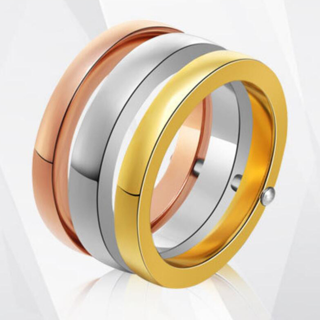 Zestaw 3 pierścionków ślubnych z różowego złota i srebrnego tytanu dla kobiet R1314 - Wianko - 3