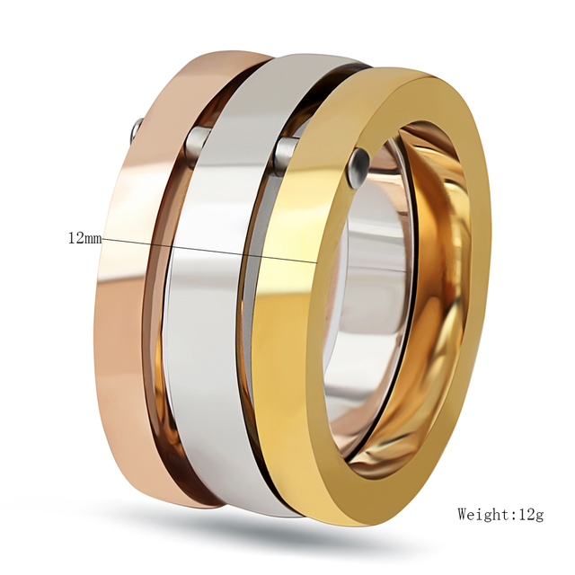 Zestaw 3 pierścionków ślubnych z różowego złota i srebrnego tytanu dla kobiet R1314 - Wianko - 1