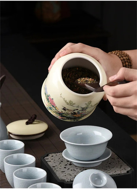 Duża ceramika-4 wzory chińskie słoik herbaty, przenośny pojemnik na herbatę z uszczelnieniem, idealny do kawy i herbaty - Wianko - 4