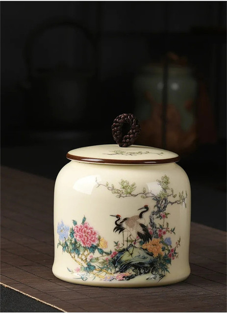 Duża ceramika-4 wzory chińskie słoik herbaty, przenośny pojemnik na herbatę z uszczelnieniem, idealny do kawy i herbaty - Wianko - 3