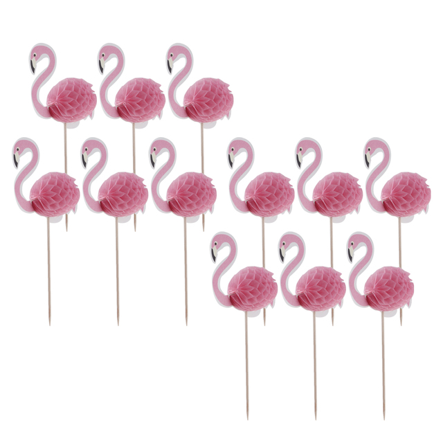Zestaw 12 sztuk patyczków do babeczek Flamingo - dekoracja tortu na Baby Shower Luau hawajską urodzinową imprezę tropikalną - Wianko - 1