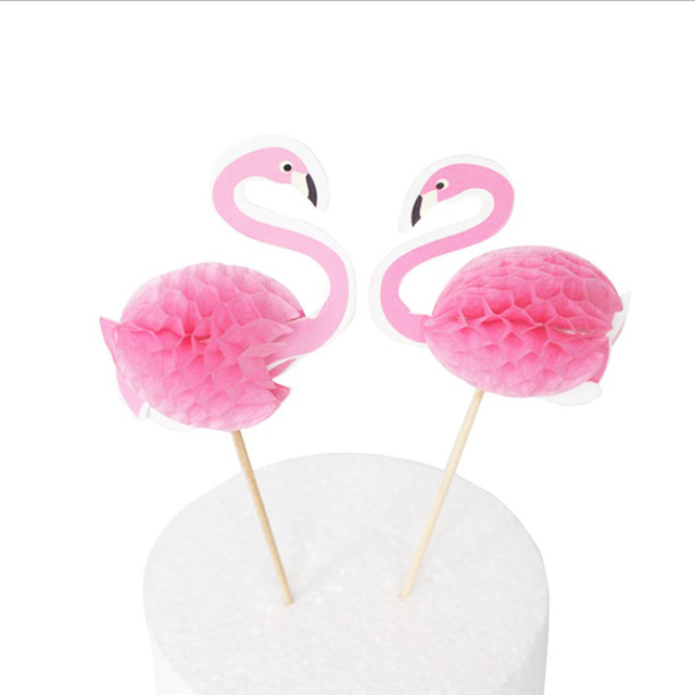 Zestaw 12 sztuk patyczków do babeczek Flamingo - dekoracja tortu na Baby Shower Luau hawajską urodzinową imprezę tropikalną - Wianko - 5