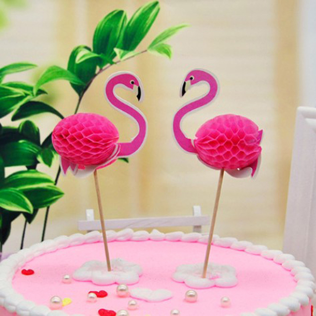 Zestaw 12 sztuk patyczków do babeczek Flamingo - dekoracja tortu na Baby Shower Luau hawajską urodzinową imprezę tropikalną - Wianko - 3