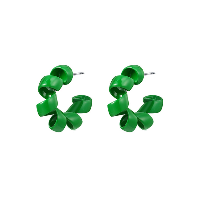 Kolczyki kółka zielono-białe w kształcie litery C z metalu - Wianko - 6