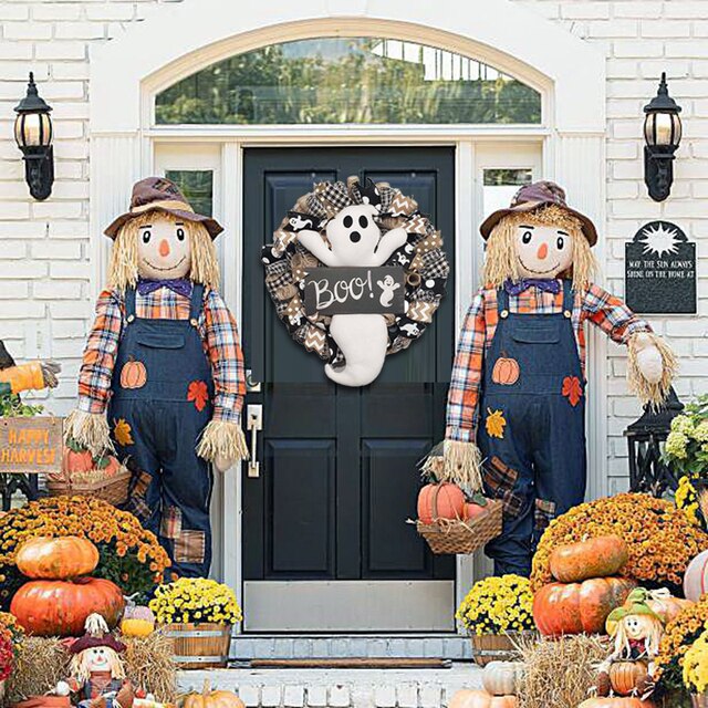 Halloweenowy wieńczysko duchów wiejskiego domu - uroczy wiszący ozdobnik na frontowe drzwi, idealny na festiwal dekoracji wnętrz - Wianko - 5