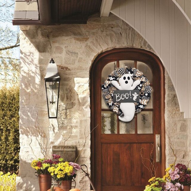 Halloweenowy wieńczysko duchów wiejskiego domu - uroczy wiszący ozdobnik na frontowe drzwi, idealny na festiwal dekoracji wnętrz - Wianko - 4