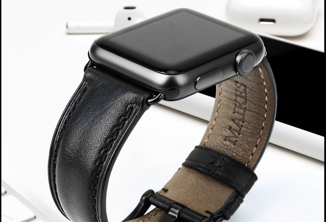 Skórzana opaska MAIKES na zegarek Apple Watch 44mm 42mm 40mm 38mm serii 4/3/2/1 dla mężczyzn i kobiet - czarny pasek iWatch Watchband - Wianko - 32