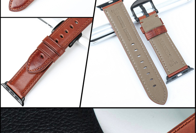 Skórzana opaska MAIKES na zegarek Apple Watch 44mm 42mm 40mm 38mm serii 4/3/2/1 dla mężczyzn i kobiet - czarny pasek iWatch Watchband - Wianko - 16