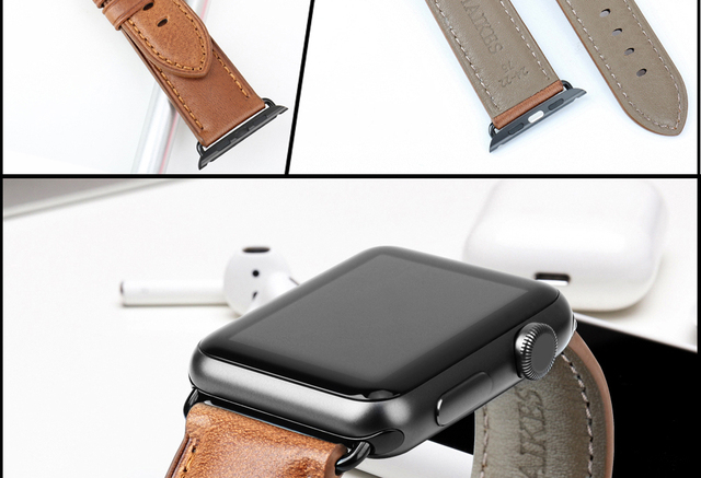 Skórzana opaska MAIKES na zegarek Apple Watch 44mm 42mm 40mm 38mm serii 4/3/2/1 dla mężczyzn i kobiet - czarny pasek iWatch Watchband - Wianko - 24