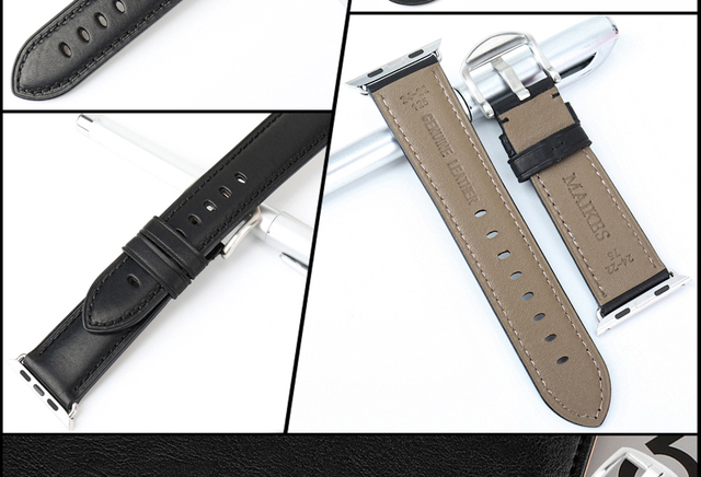Skórzana opaska MAIKES na zegarek Apple Watch 44mm 42mm 40mm 38mm serii 4/3/2/1 dla mężczyzn i kobiet - czarny pasek iWatch Watchband - Wianko - 34