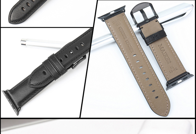 Skórzana opaska MAIKES na zegarek Apple Watch 44mm 42mm 40mm 38mm serii 4/3/2/1 dla mężczyzn i kobiet - czarny pasek iWatch Watchband - Wianko - 31