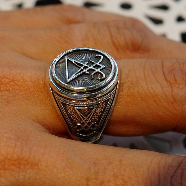 Pierścionek męski Vantage sygnet koloru srebrnego, przedstawiający Sigil Of Lucyfer - biżuteria okultystyczna - Wianko - 17