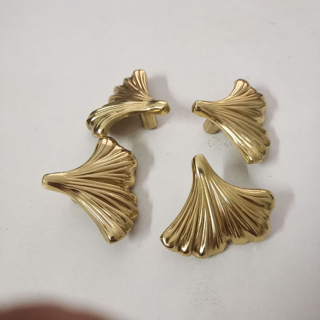 Nowoczesny uchwyt szafkowy Ginkgo Biloba w kształcie liści, złoty, solidny mosiężny - Wianko - 7