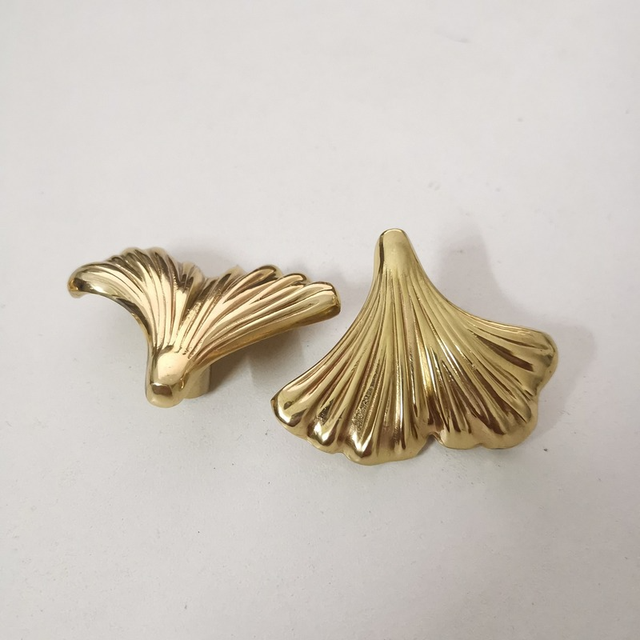 Nowoczesny uchwyt szafkowy Ginkgo Biloba w kształcie liści, złoty, solidny mosiężny - Wianko - 9