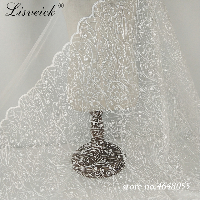Tiul haftowany w kostki biały na żebra ze zdobieniem koronkowym, 1 jard, tkanina idealna do sukni ślubnych i wieczorowych - Wianko - 3