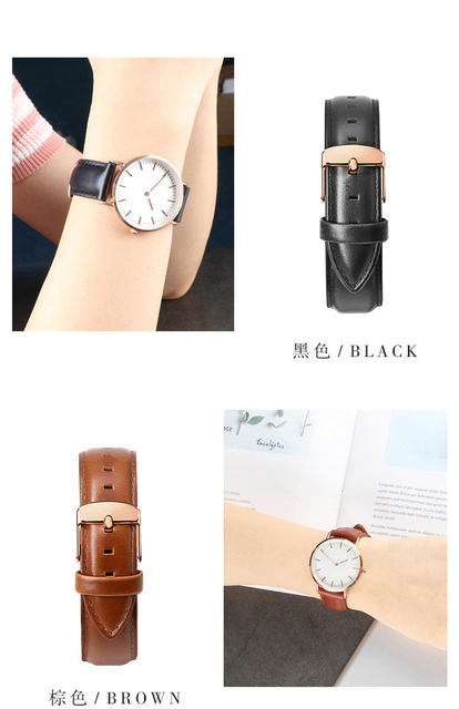 Pasek do zegarka Daniel Wellington Watch Band z skóry czarnej, z brązowym zegarkiem, zapięciem w różowym złocie - 14mm, 18mm, 20mm - Wianko - 6