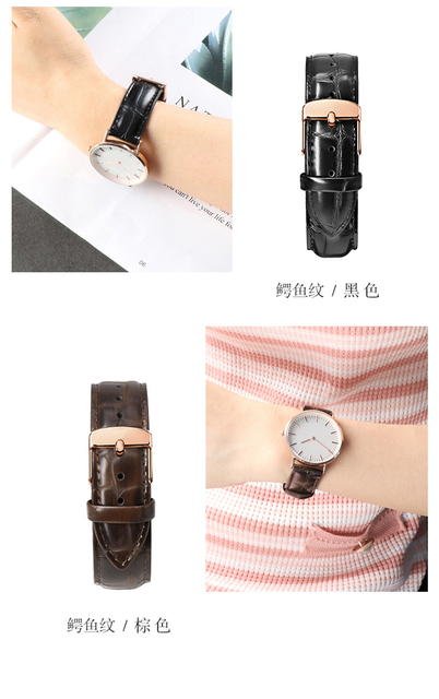 Pasek do zegarka Daniel Wellington Watch Band z skóry czarnej, z brązowym zegarkiem, zapięciem w różowym złocie - 14mm, 18mm, 20mm - Wianko - 9