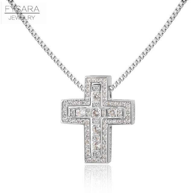 Wisiorek i naszyjnik religijny FYSARA Winter Design Crystals Cross dla mężczyzn, złota skrzynia - Wianko - 4