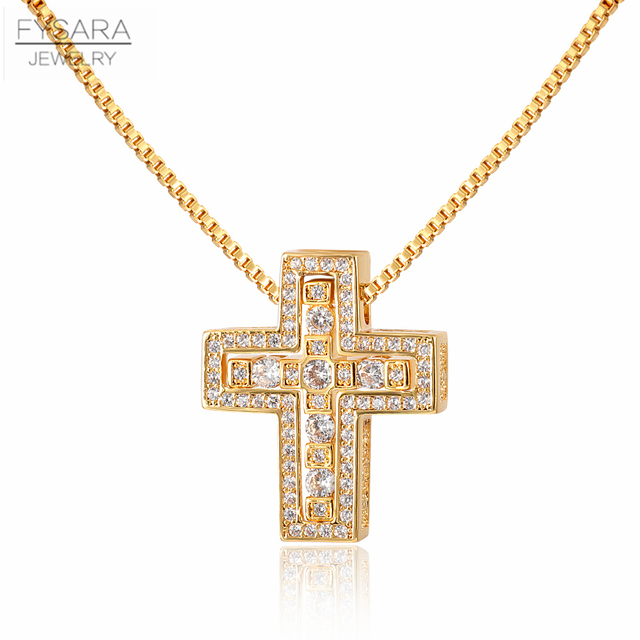 Wisiorek i naszyjnik religijny FYSARA Winter Design Crystals Cross dla mężczyzn, złota skrzynia - Wianko - 3