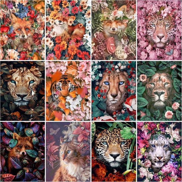 DIY Malowanie według numerów - Kwiaty Leopard - 60x75cm - Rama - Farba akrylowa - Dla dorosłych - Wianko - 2