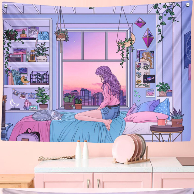 Gobelin z wzorem anime Kawaii - piękny, dziewczęcy, idealny do sypialni - Wianko - 23