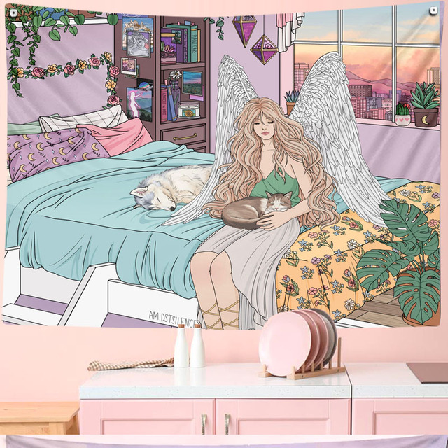 Gobelin z wzorem anime Kawaii - piękny, dziewczęcy, idealny do sypialni - Wianko - 28