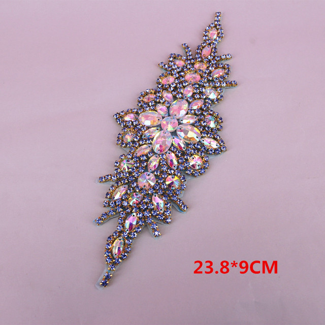 Fioletowy szklany kryształ Rhinestone o wysokiej jakości, 24*9 cm, aplikacja kwiatowa na sukienkę ślubną, DIY rzemiosło - Wianko - 14