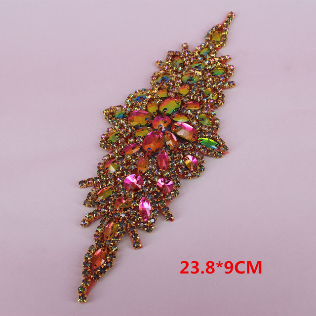 Fioletowy szklany kryształ Rhinestone o wysokiej jakości, 24*9 cm, aplikacja kwiatowa na sukienkę ślubną, DIY rzemiosło - Wianko - 9