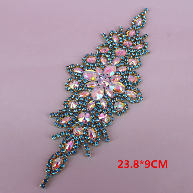 Fioletowy szklany kryształ Rhinestone o wysokiej jakości, 24*9 cm, aplikacja kwiatowa na sukienkę ślubną, DIY rzemiosło - Wianko - 2