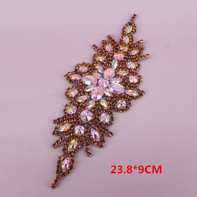 Fioletowy szklany kryształ Rhinestone o wysokiej jakości, 24*9 cm, aplikacja kwiatowa na sukienkę ślubną, DIY rzemiosło - Wianko - 7