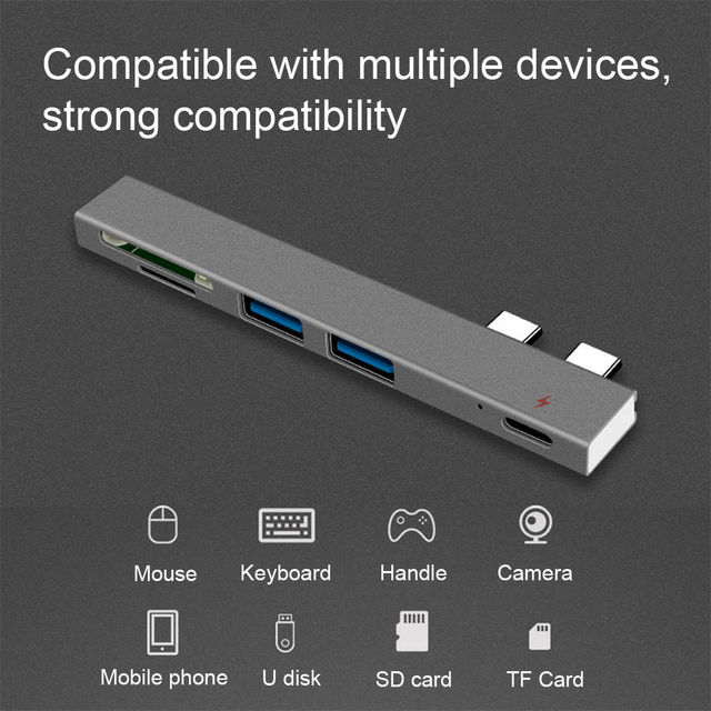 Koncentrator USB C podwójny typ C do MacBooka 13/15 Air - stacja dokująca z ładowaniem USB PD, gniazdo SD/TF oraz Mi USB C HUB - Wianko - 4