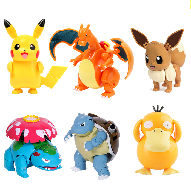 Zestaw 6 oryginalnych figurkowych Pokemonów w Pokeballach: Eevee, Psyduck, Pikachu, Charizard, Venusaur, Blastoise - idealne prezenty dla dzieci - Wianko - 1