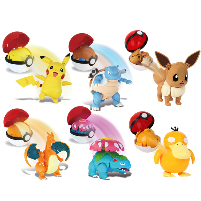Zestaw 6 oryginalnych figurkowych Pokemonów w Pokeballach: Eevee, Psyduck, Pikachu, Charizard, Venusaur, Blastoise - idealne prezenty dla dzieci - Wianko - 3