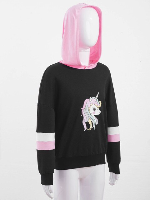 Dziecięca bluza sportowa z nadrukiem koń kreskówkowy, długi rękaw, kaptur - dziewczyny - Wianko - 6
