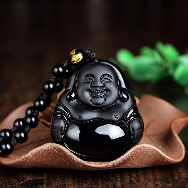 Naszyjnik wisiorka z czarnym obsydianem rzeźbiony w figurę Budda - wysoka jakość, amulet na szczęście dla mężczyzn - Wianko - 10