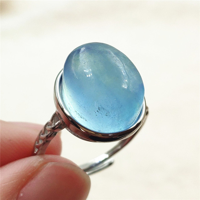 Pierścień z naturalnym niebieskim akwamarynem, kryształem jasnym koralikiem i srebrnym prostokątnym owalnym 925 pierścieniem AAAAA - Wianko - 44